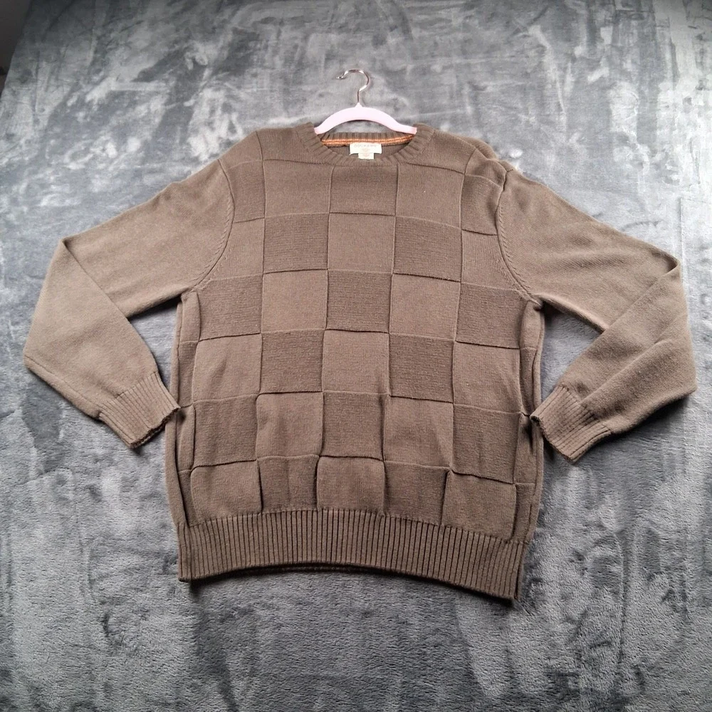 Dockers Crewneck Sweater Mens Medium Brown Cotton Basketweave Textured Knit